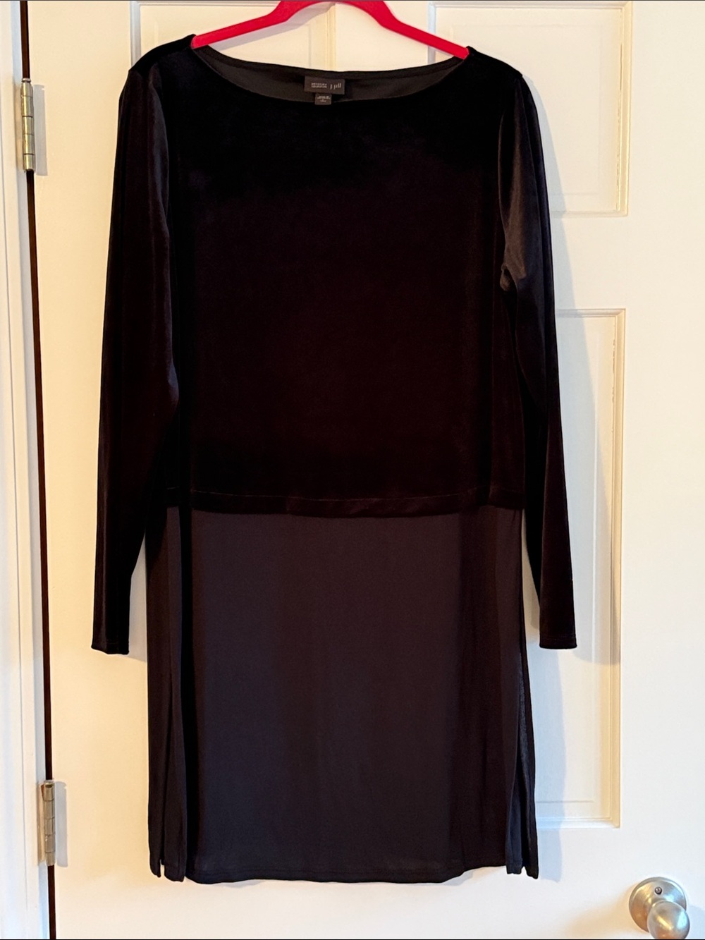 J. Jill Black Long-Sleeve Velvet & Sheer sweater material Tunic sz L TALL